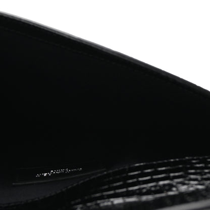 Saint Laurent Calfskin Crocodile Embossed Uptown Monogram Clutch Black 5 of 6