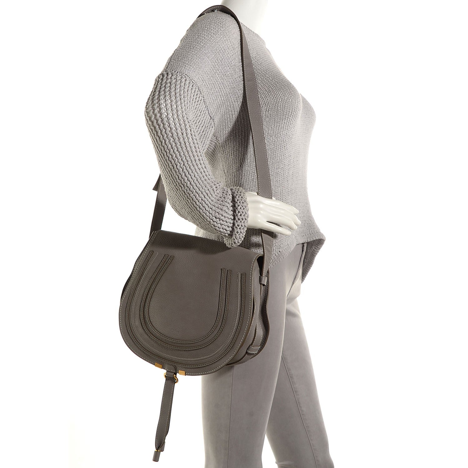 Chloe Calfskin Medium Marcie Round Crossbody Bag Cashmere Grey 2 of 9