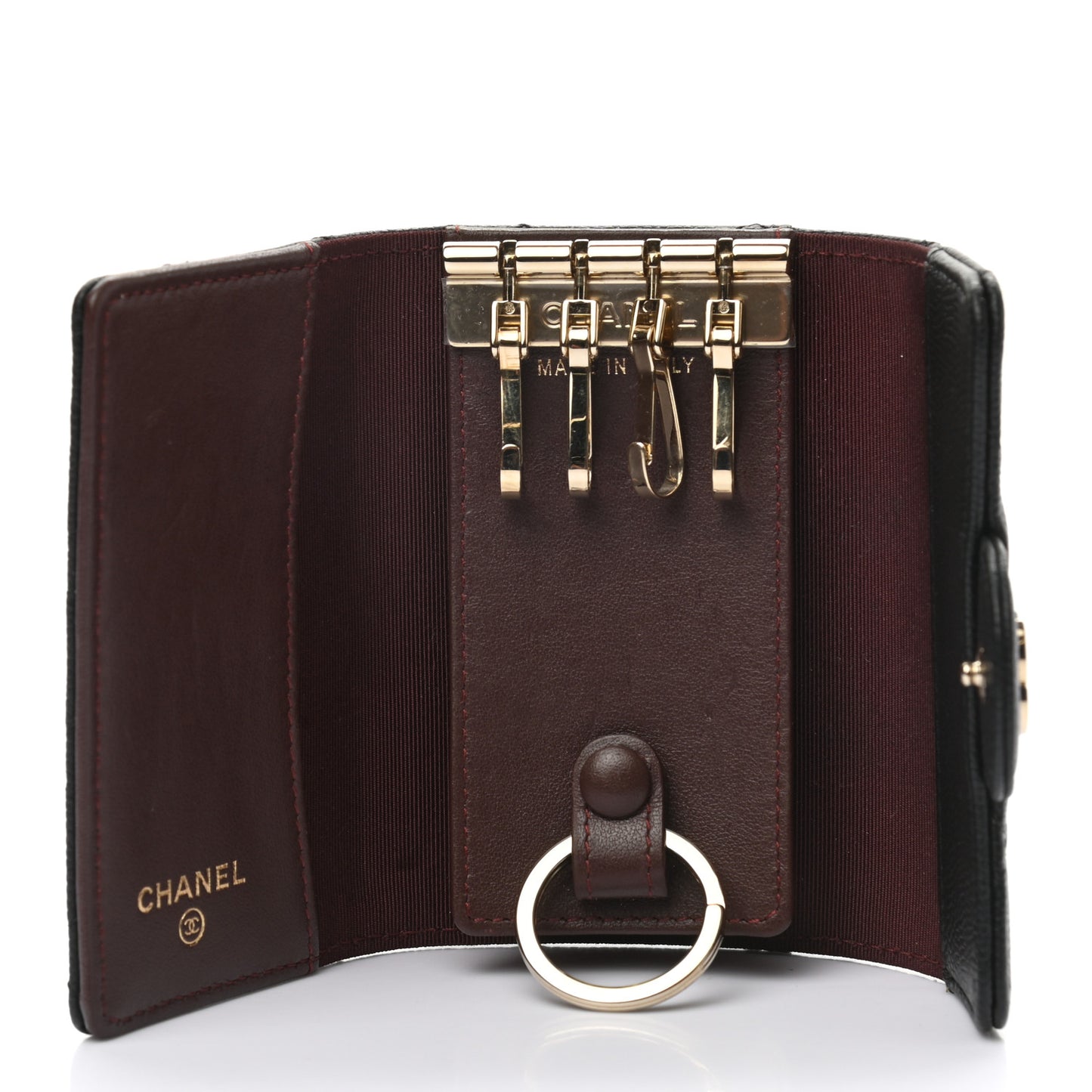 Caviar Quilted Classic 4 Key Holder Wallet Black