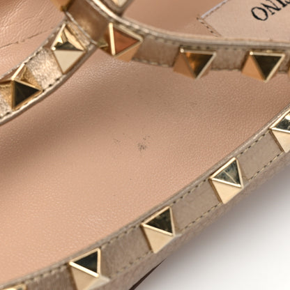 Valentino Garavani Metallic Pebbled Calfskin Rockstud Cage Ballerina Flats 38 Sasso Poudre 9 of 9