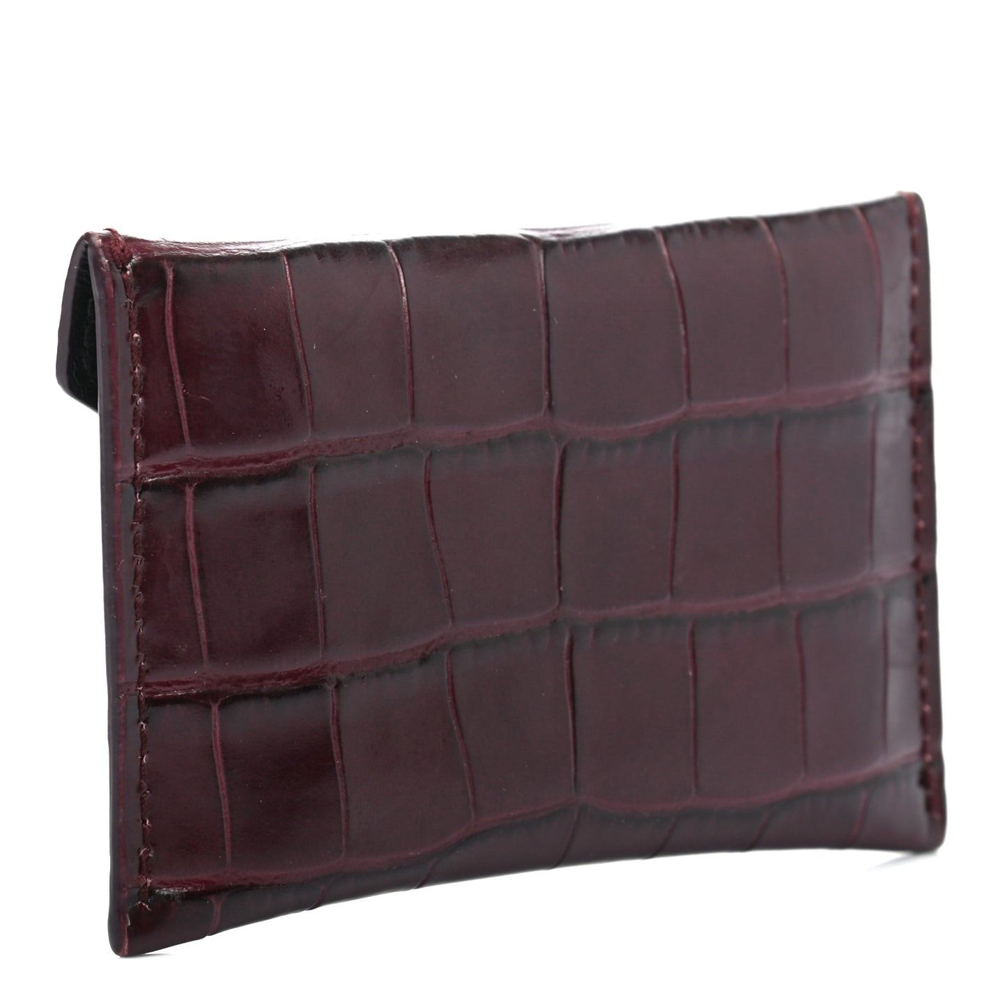 Calfskin Crocodile Embossed Skull Envelope Card Holder Burgundy
