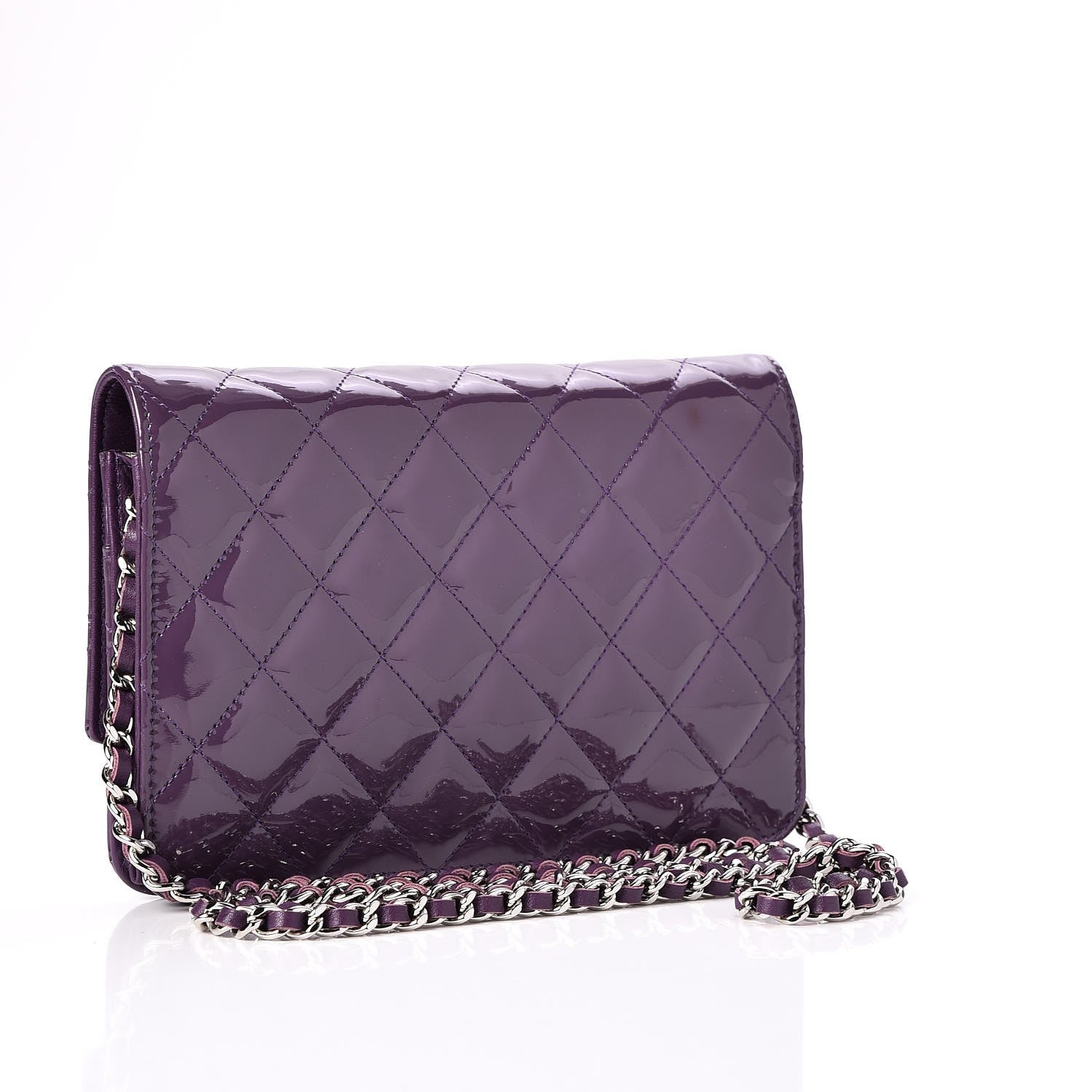 Chanel Patent Quilted Brilliant Wallet On Chain WOC Violet 3 of 9