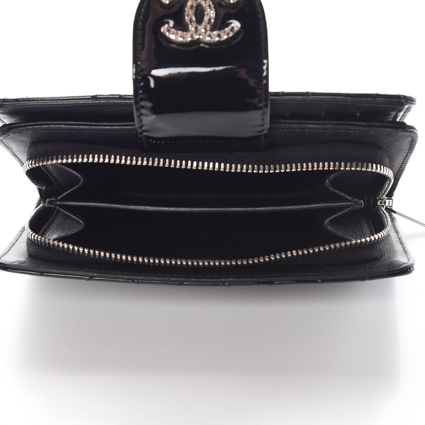 Patent Quilted Brilliant Zipped Pocket Wallet Black