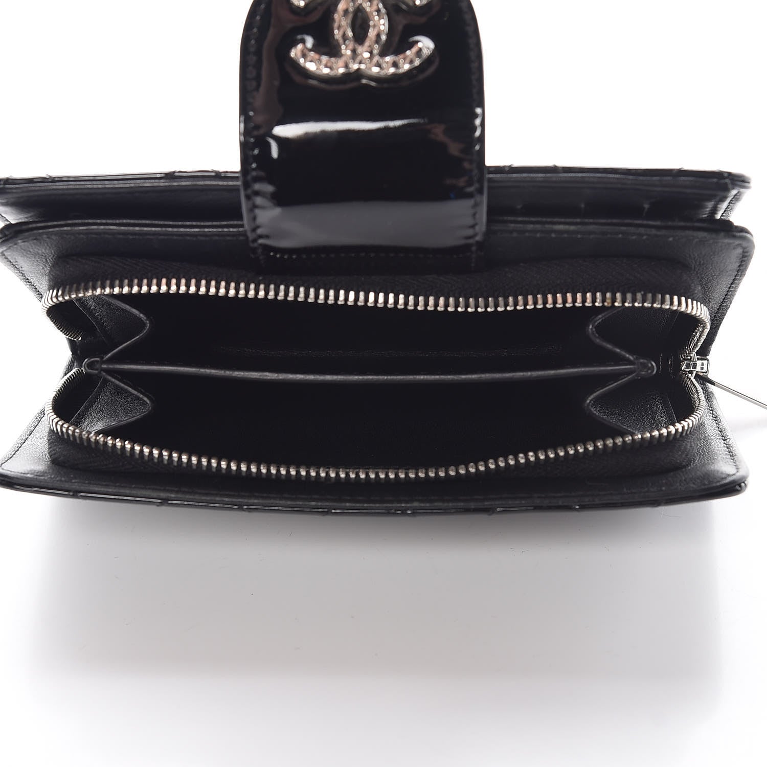 Chanel Patent Quilted Brilliant Zipped Pocket Wallet Black 6 of 11