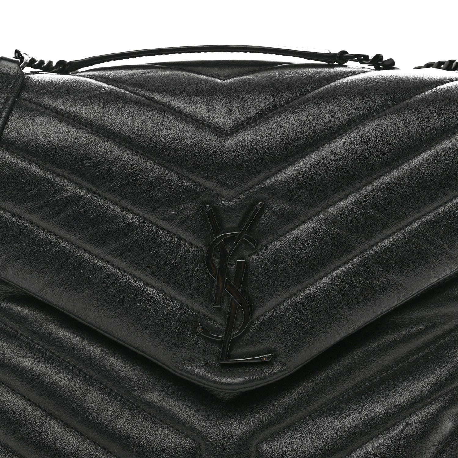 Saint Laurent Calfskin Y Quilted Monogram Monochrome Medium Loulou Chain Satchel Black 5 of 11
