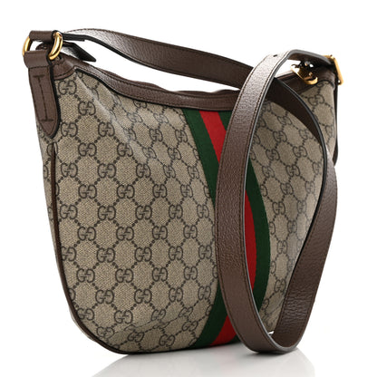 Gucci GG Supreme Monogram Textured Dollar Calfskin Web Small Ophidia Half Moon Hobo Beige Ebony New Acero 3 of 14