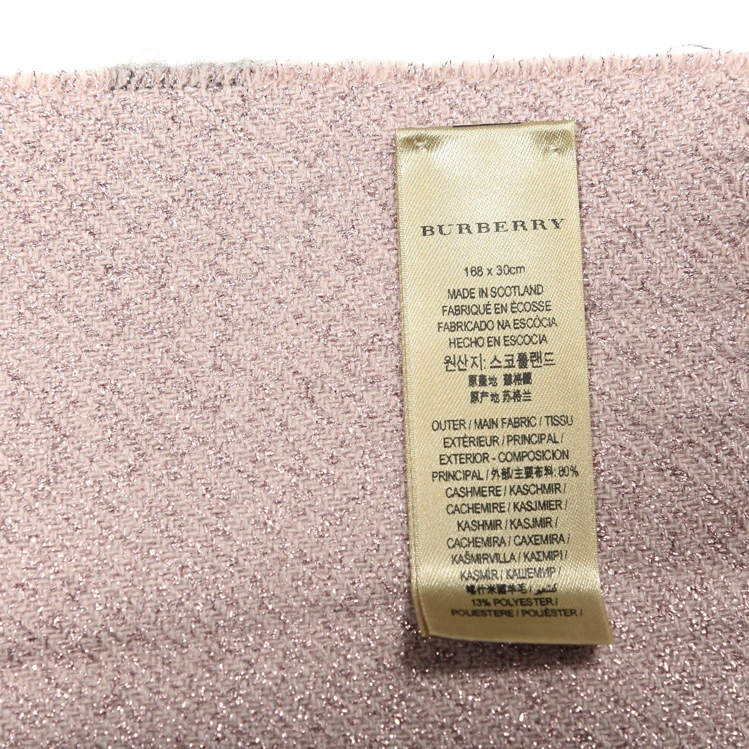 Burberry Metallic Polyester Cashmere Giant Check Reversible Fringe Scarf Ash Rose 4 of 4