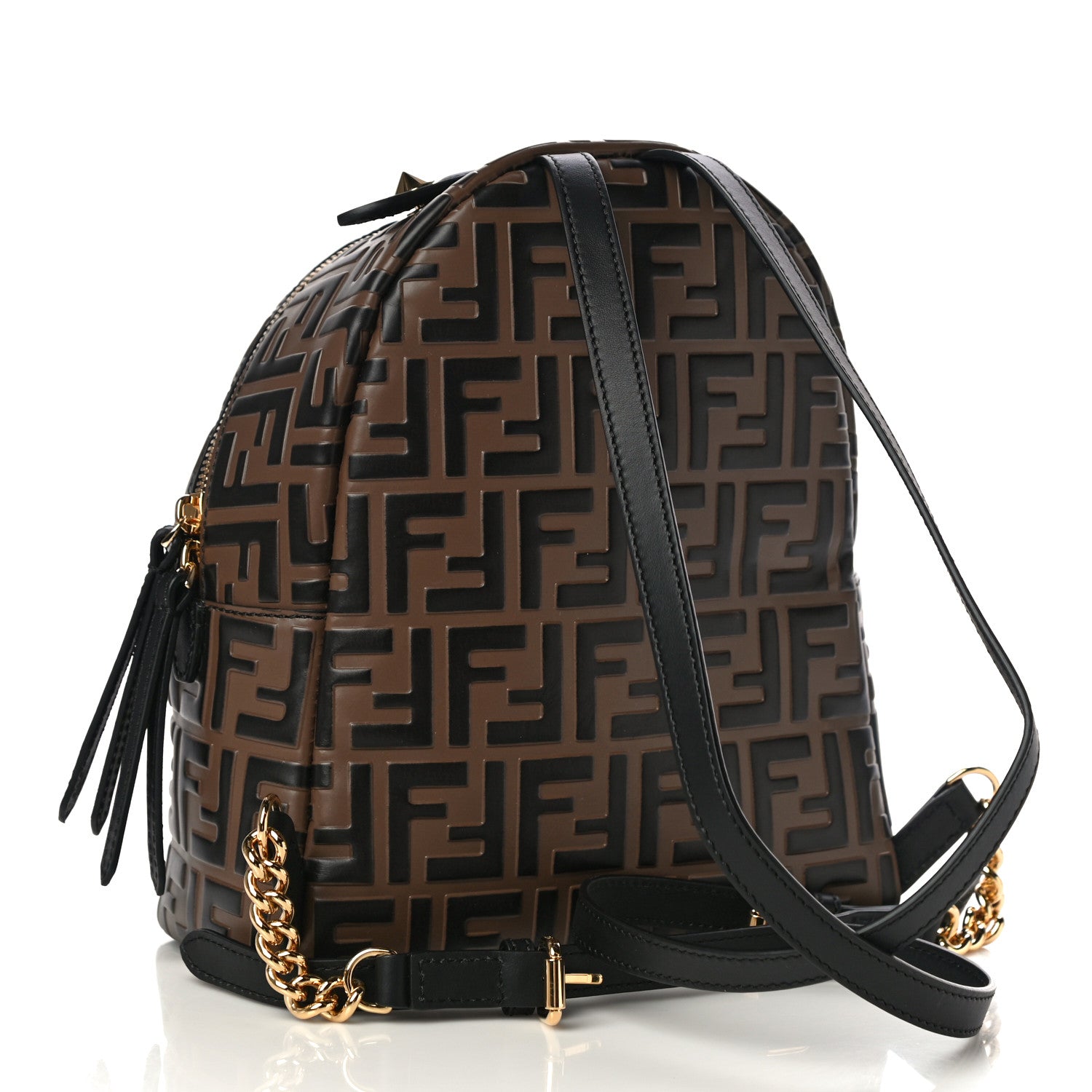 Fendi Vitello Bi-Color FF 1974 Embossed Mini Backpack Maya Black 3 of 9