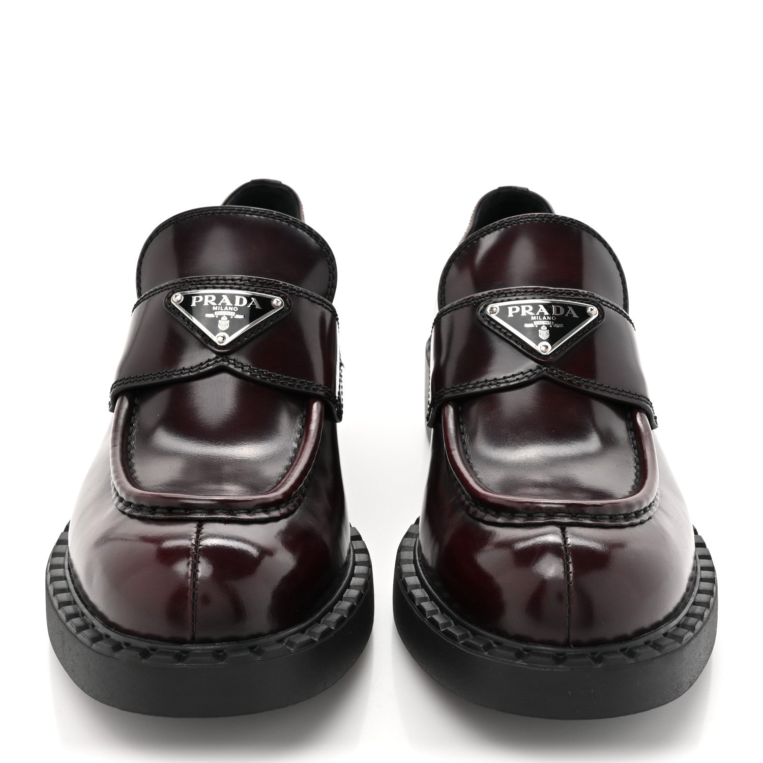 Prada Spazzolato Metal Triangle Logo 50mm Loafers 39.5 Cordovan 2 of 9