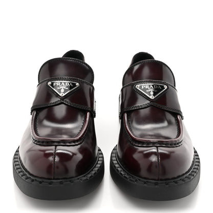 Prada Spazzolato Metal Triangle Logo 50mm Loafers 39.5 Cordovan 2 of 9