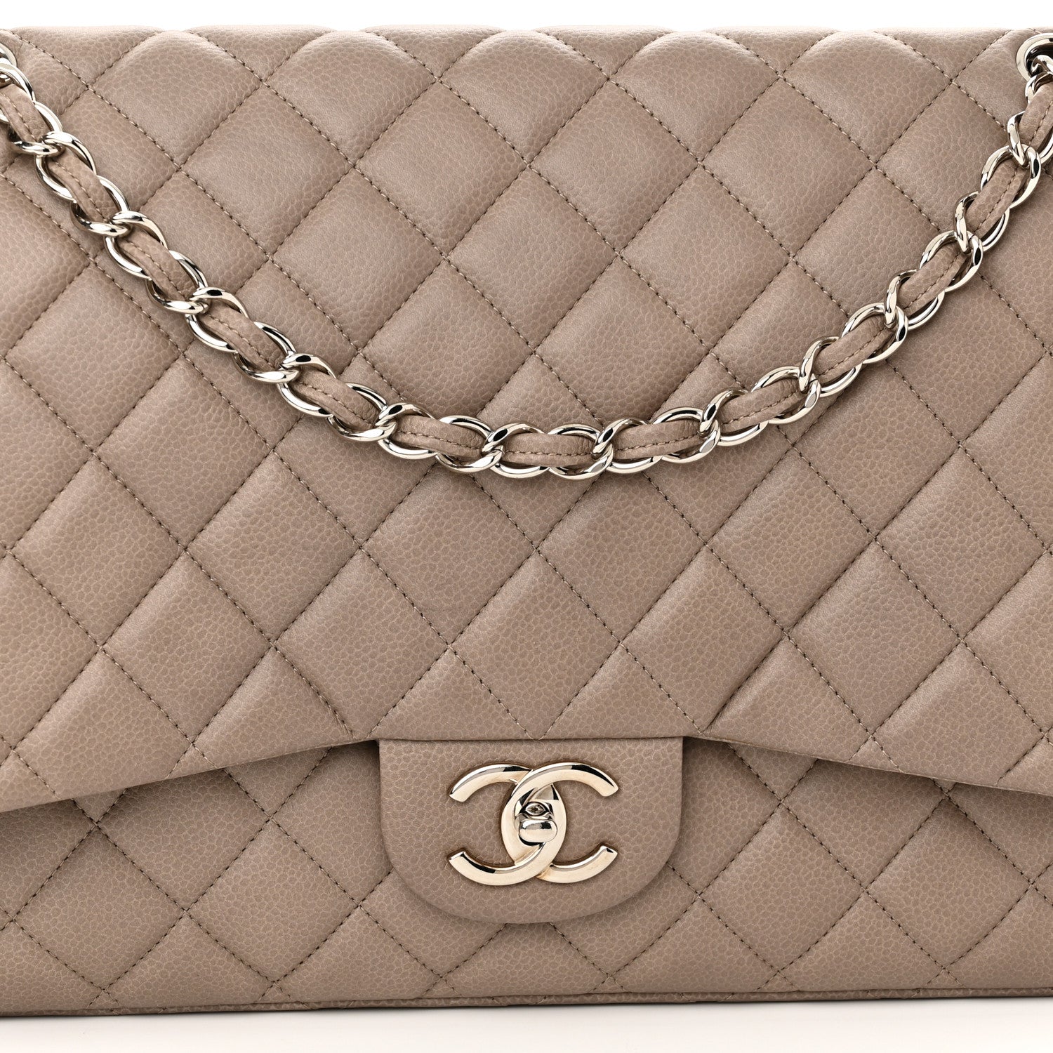 Chanel Iridescent Caviar Quilted Maxi Double Flap Beige 8 of 10