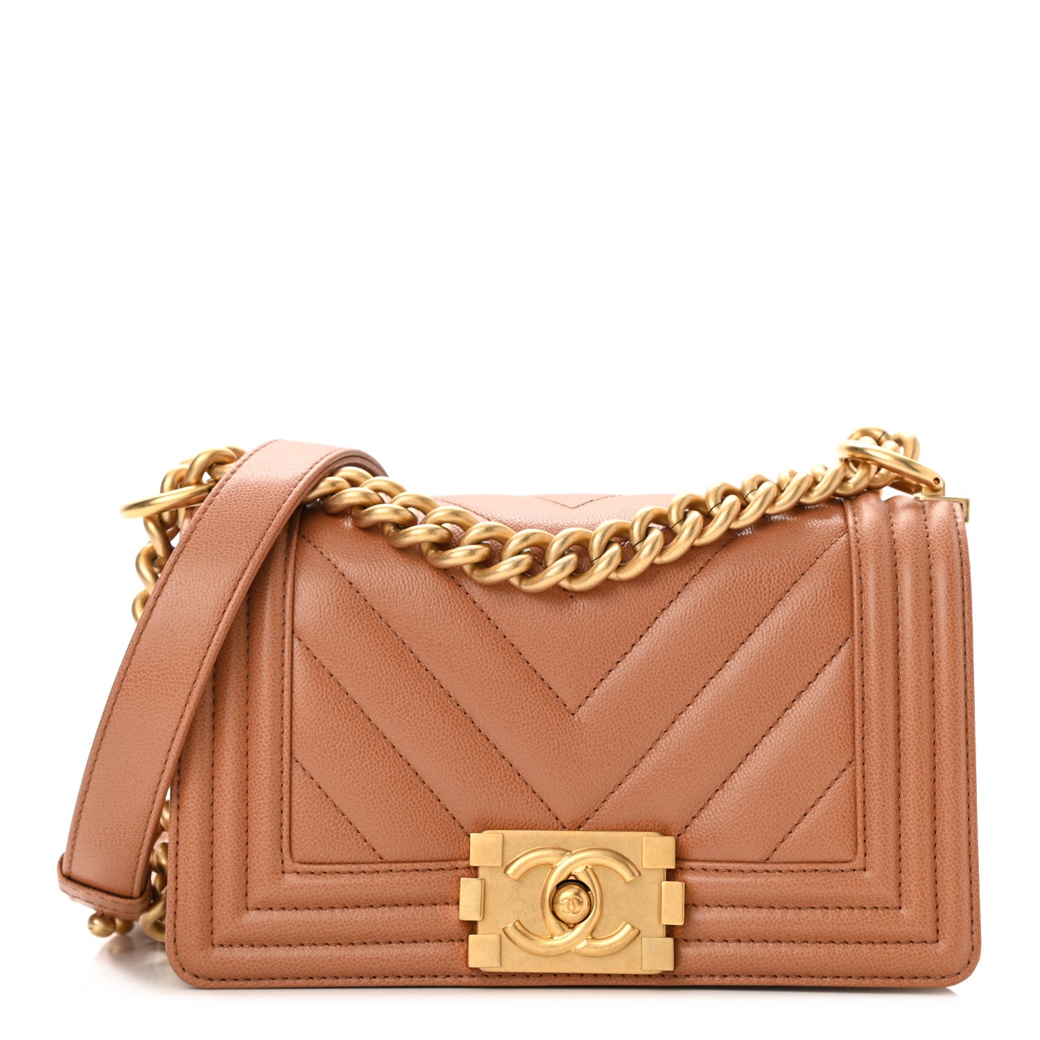 Chanel Caviar Chevron Quilted Small Boy Flap Brown 1 of 10