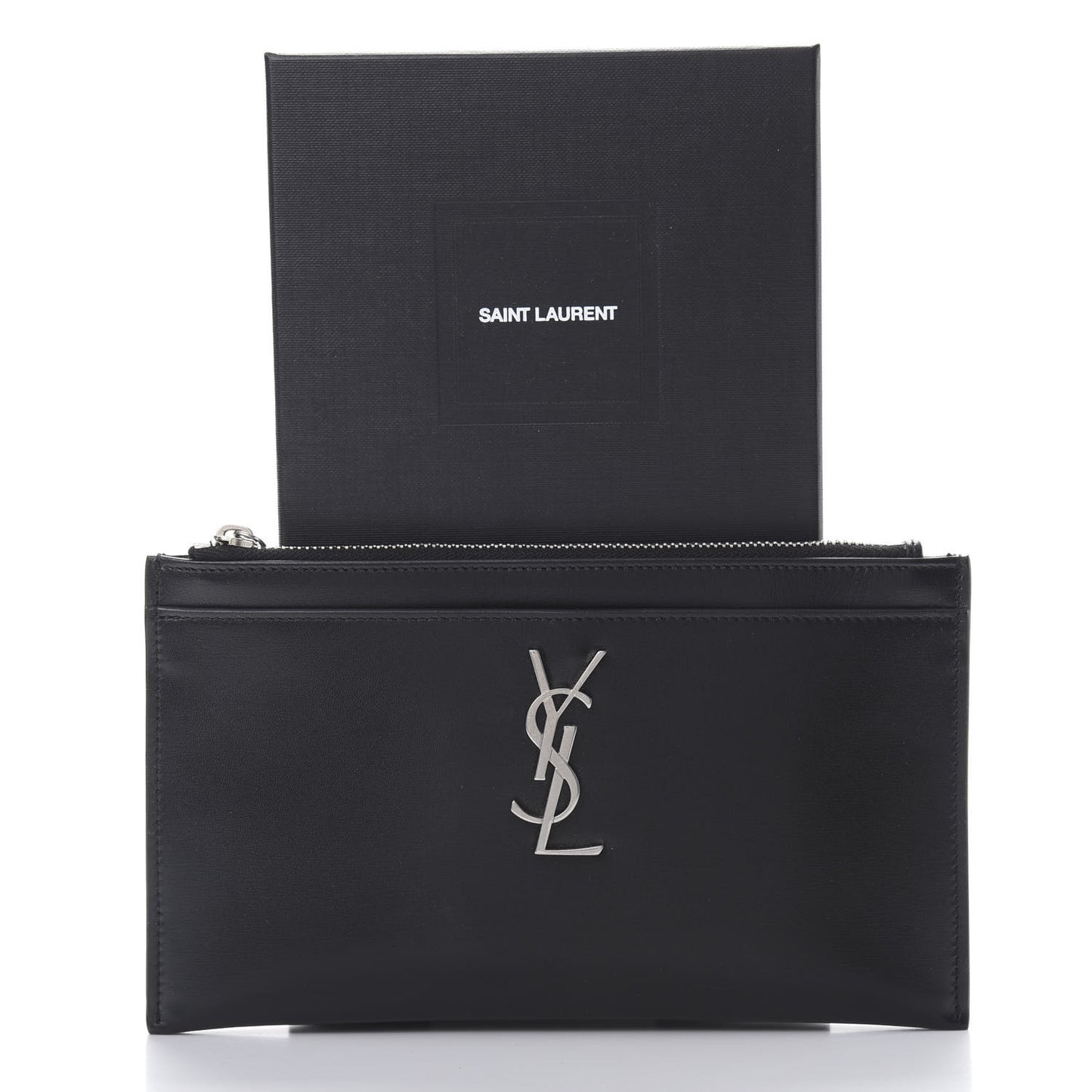 Smooth Calfskin Monogram Zip Bill Pouch Black