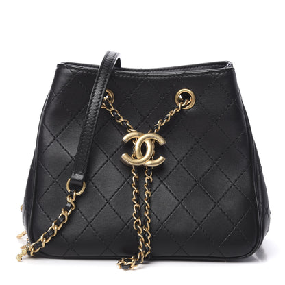 Chanel Calfskin Stitched Small Egyptian Amulet Drawstring Bag Black 1 of 9