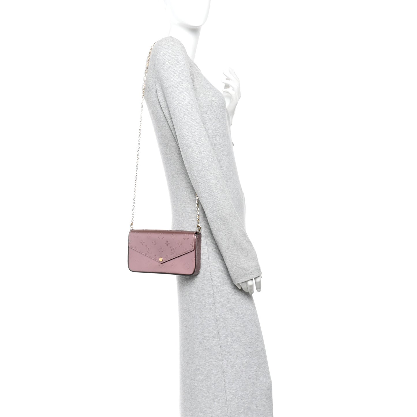 Vernis Pochette Felicie Chain Wallet Metallic Pale Pink