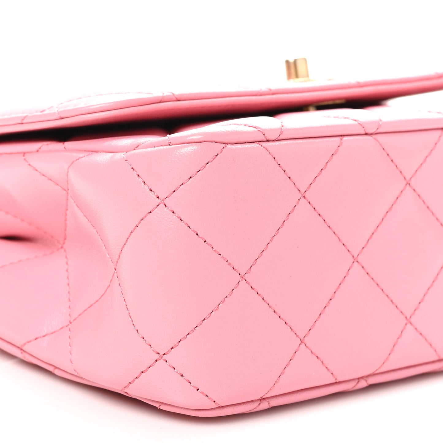 Lambskin Metal Quilted Twist Top Handle Flap With Chain Light Pink