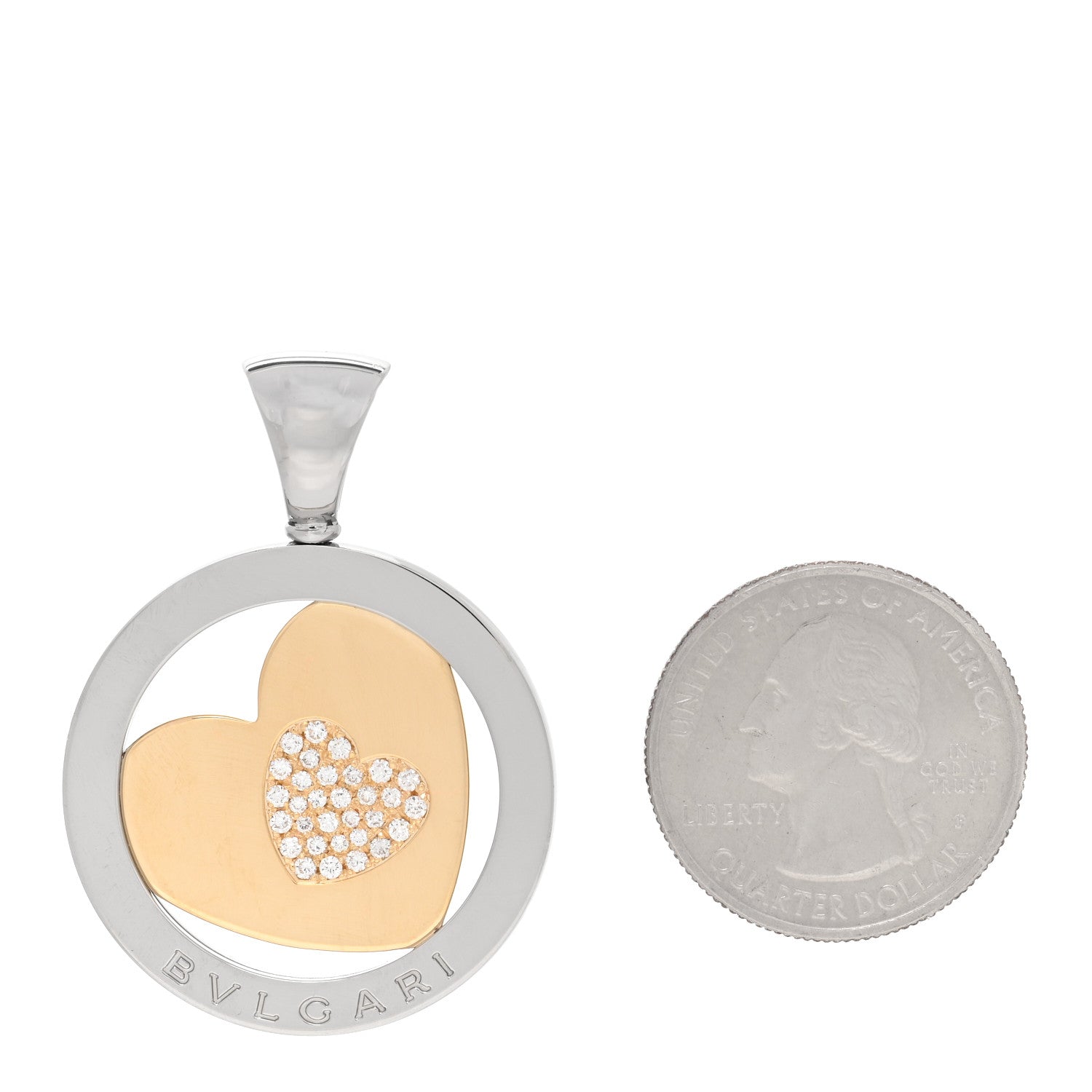 Bulgari Stainless Steel 18K Yellow Gold Diamond Tondo Heart Pendant 2 of 4