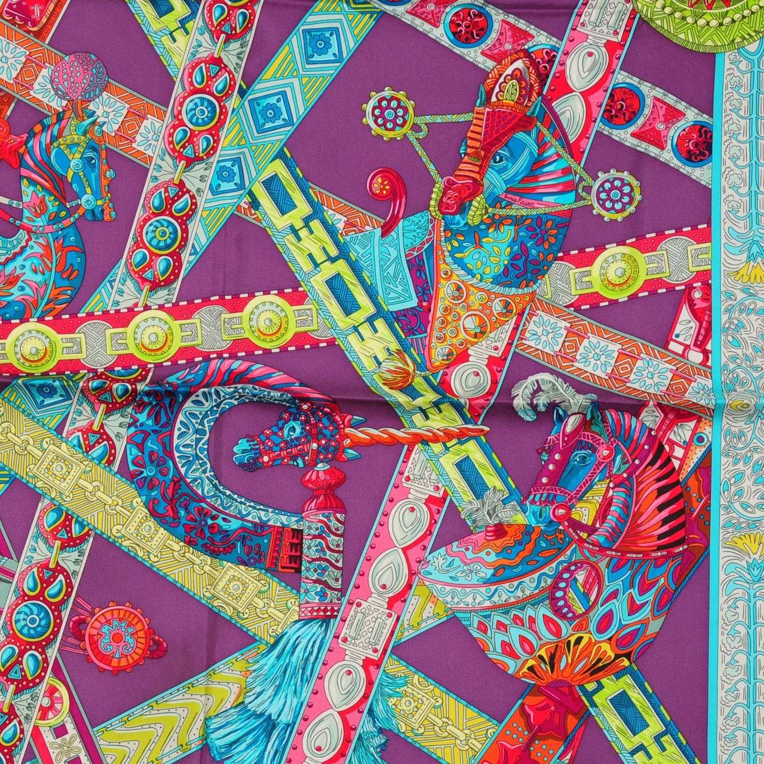 Hermes Silk Le Songe De La Licorne Scarf 90 Bleu Klein Parme Turquoise 1 of 6