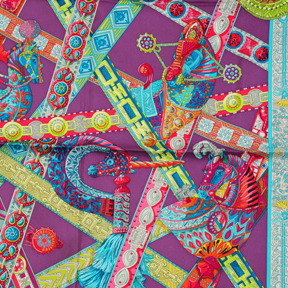 Hermes Silk Le Songe De La Licorne Scarf 90 Bleu Klein Parme Turquoise 1 of 6