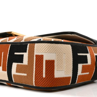 Fendi Canvas Vitello Seta FF Embroidered Baguette Brandy Black 10 of 10