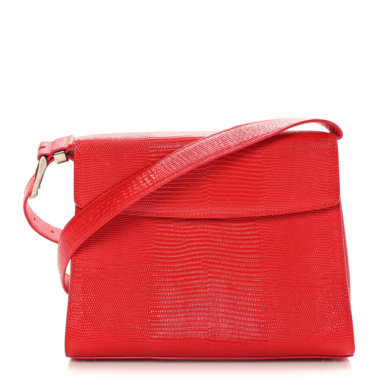 Patent Calfskin Lizard Embossed Medium Ghost Shoulder Bag Vivid Red