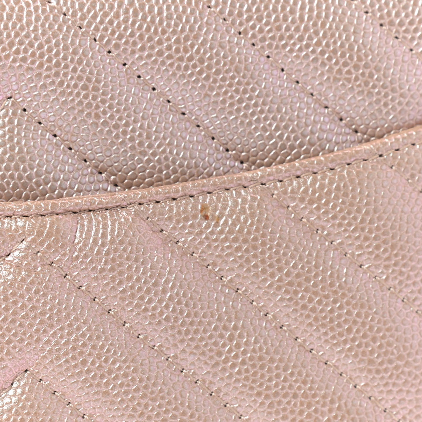 Metallic Caviar Chevron Quilted Wallet On Chain WOC Light Gold