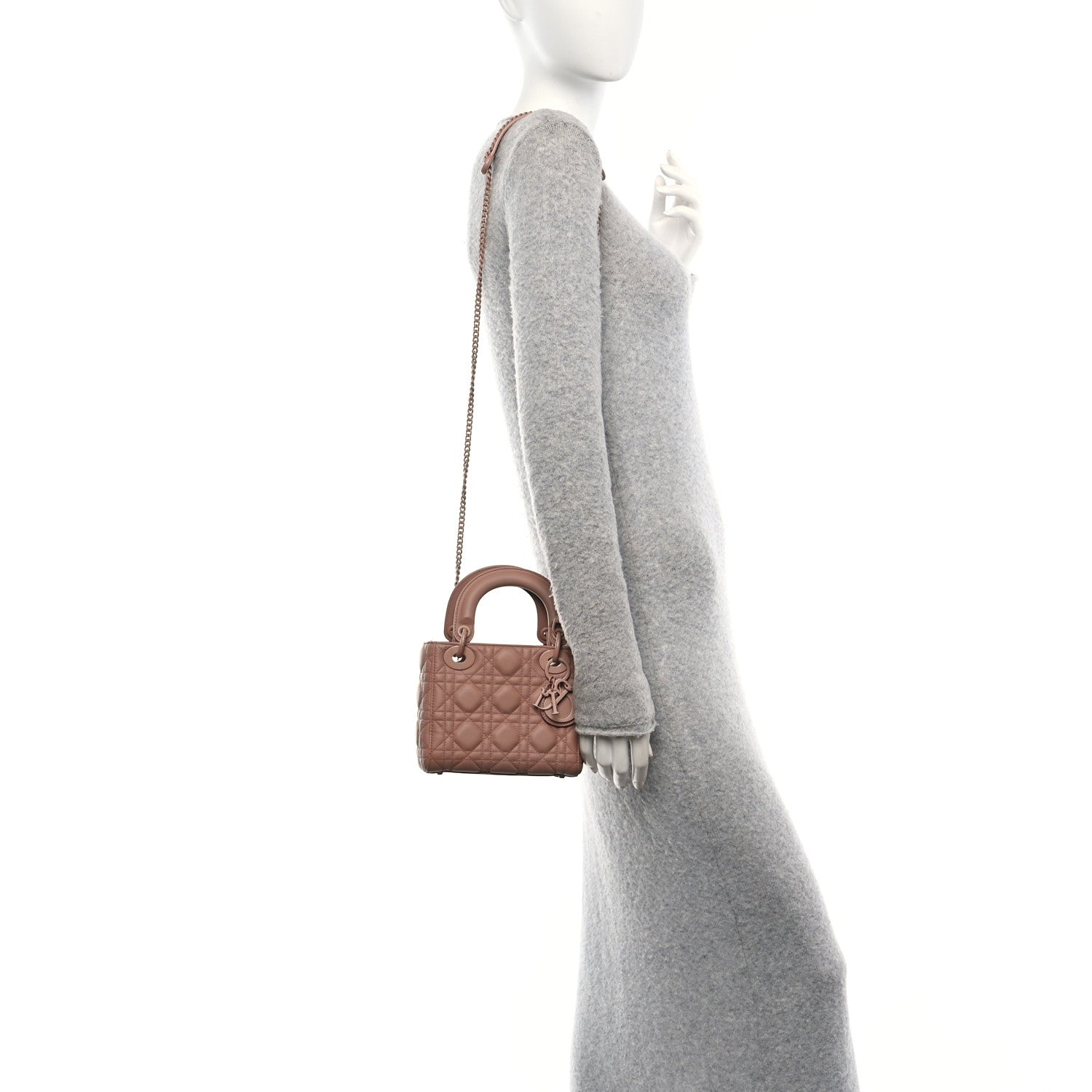 Christian Dior Ultra Matte Calfskin Cannage Mini Lady Dior Light Beige 2 of 12