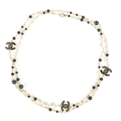 Chanel Pearl Beaded CC Long Necklace Gold Black 1 of 5