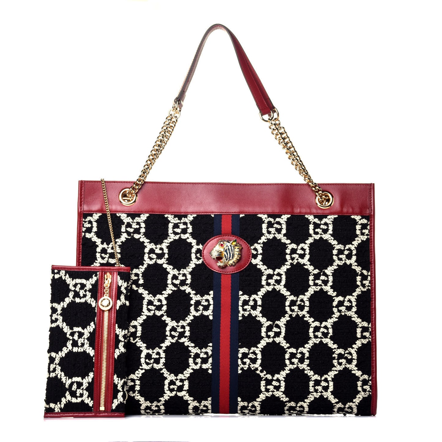 Tweed GG Monogram Large Rajah Chain Tote Romantic Cherry Black White