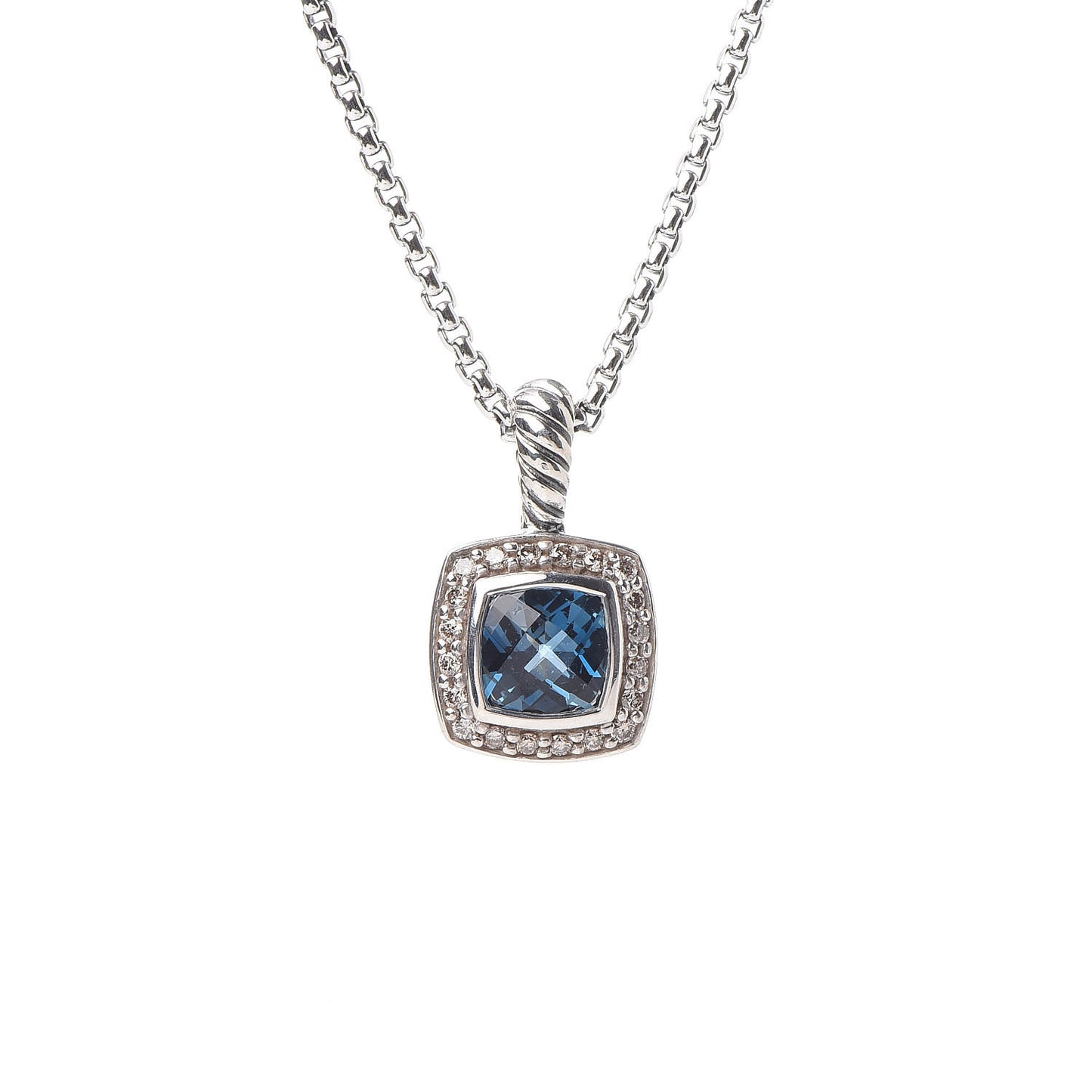 Sterling Silver Diamond Blue Topaz 7mm Petite Albion Pendant Necklace