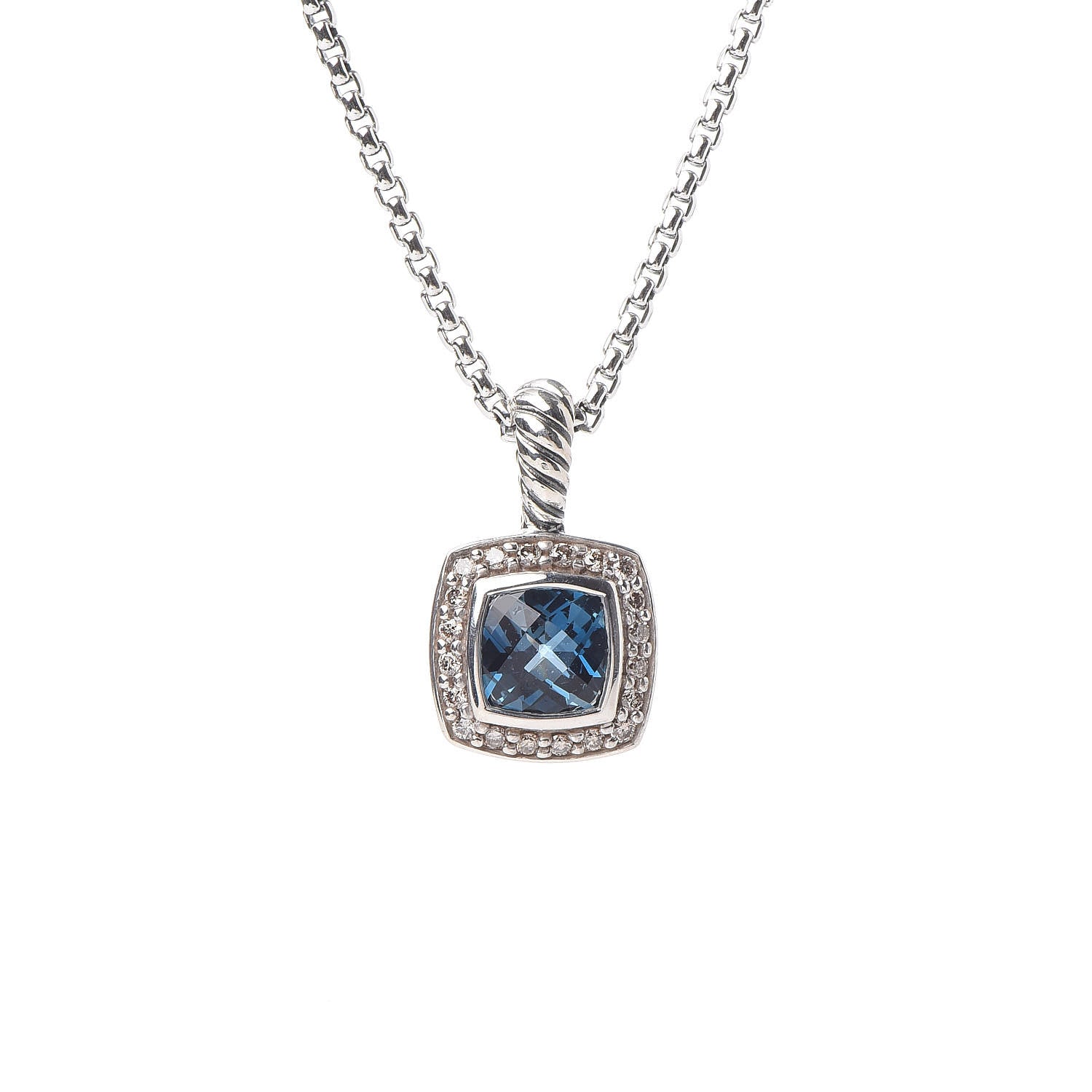 David Yurman Sterling Silver Diamond Blue Topaz 7mm Petite Albion Pendant Necklace 4 of 6