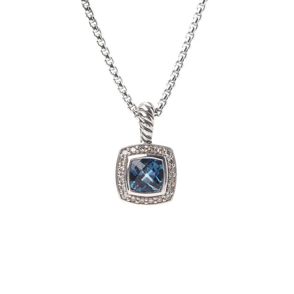 David Yurman Sterling Silver Diamond Blue Topaz 7mm Petite Albion Pendant Necklace 4 of 6