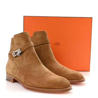 Hermes Veau Velours Mens Fortune Ankle Boots 44 Brun Fume 10 of 10