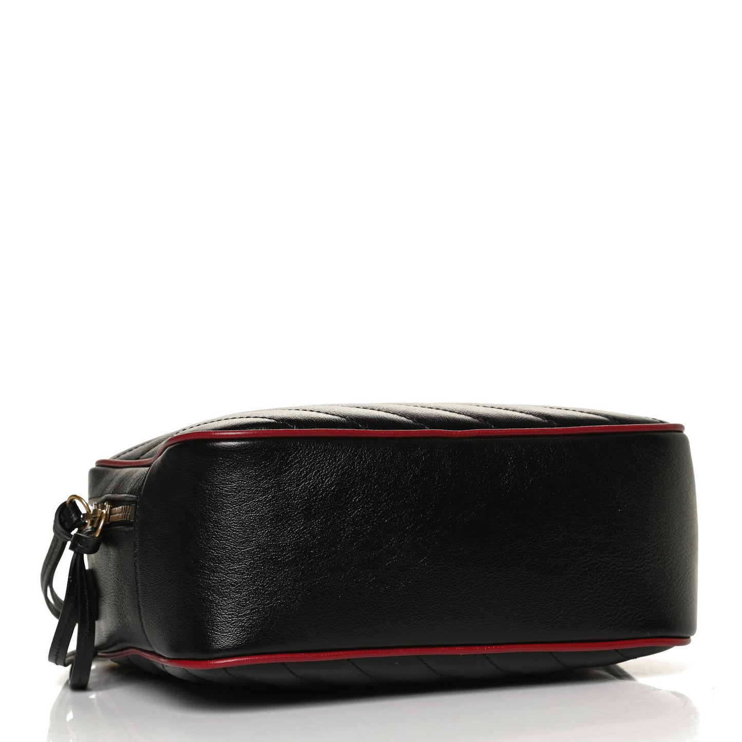 Vintage Effect Calfskin Matelasse Diagonal Small Torchon GG Marmont Bamboo Top Handle Shoulder Bag Black Romantic Cherry