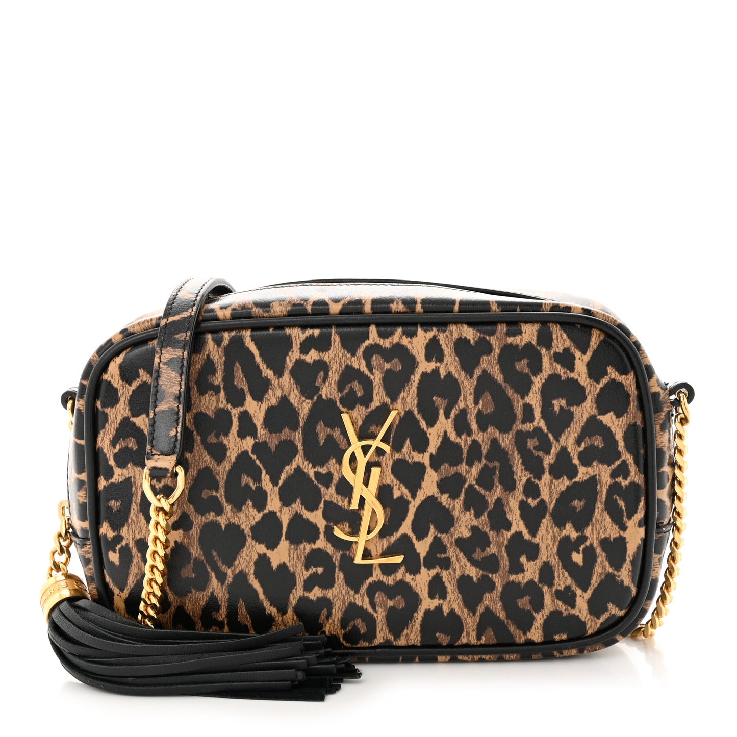 Calfskin Heart Leopard Print Monogram Mini Lou Camera Bag Toffee
