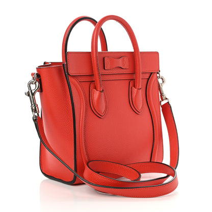 Celine Drummed Calfskin Nano Luggage Coquelicot 2 of 12