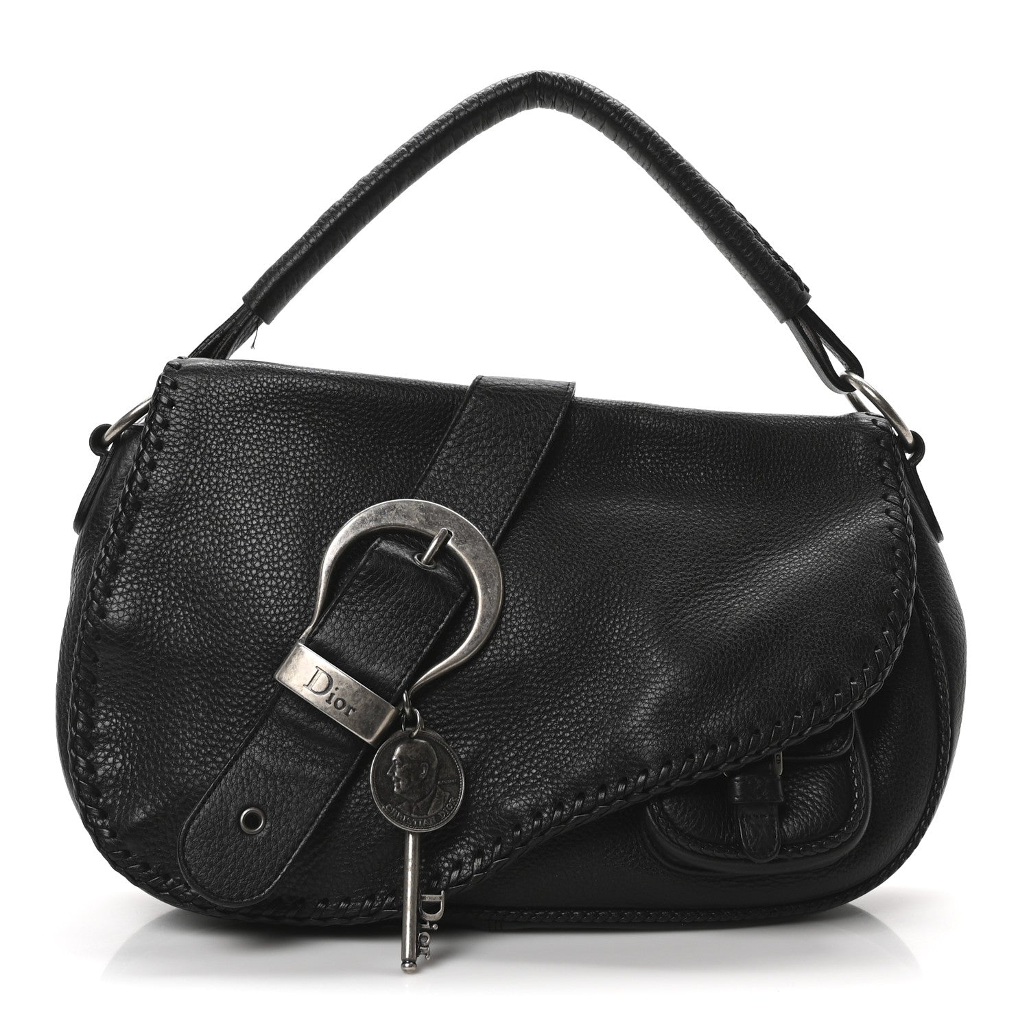 Christian Dior Pebbled Calfkskin Braided Medium Gaucho Double Saddle Bag Black 1 of 10