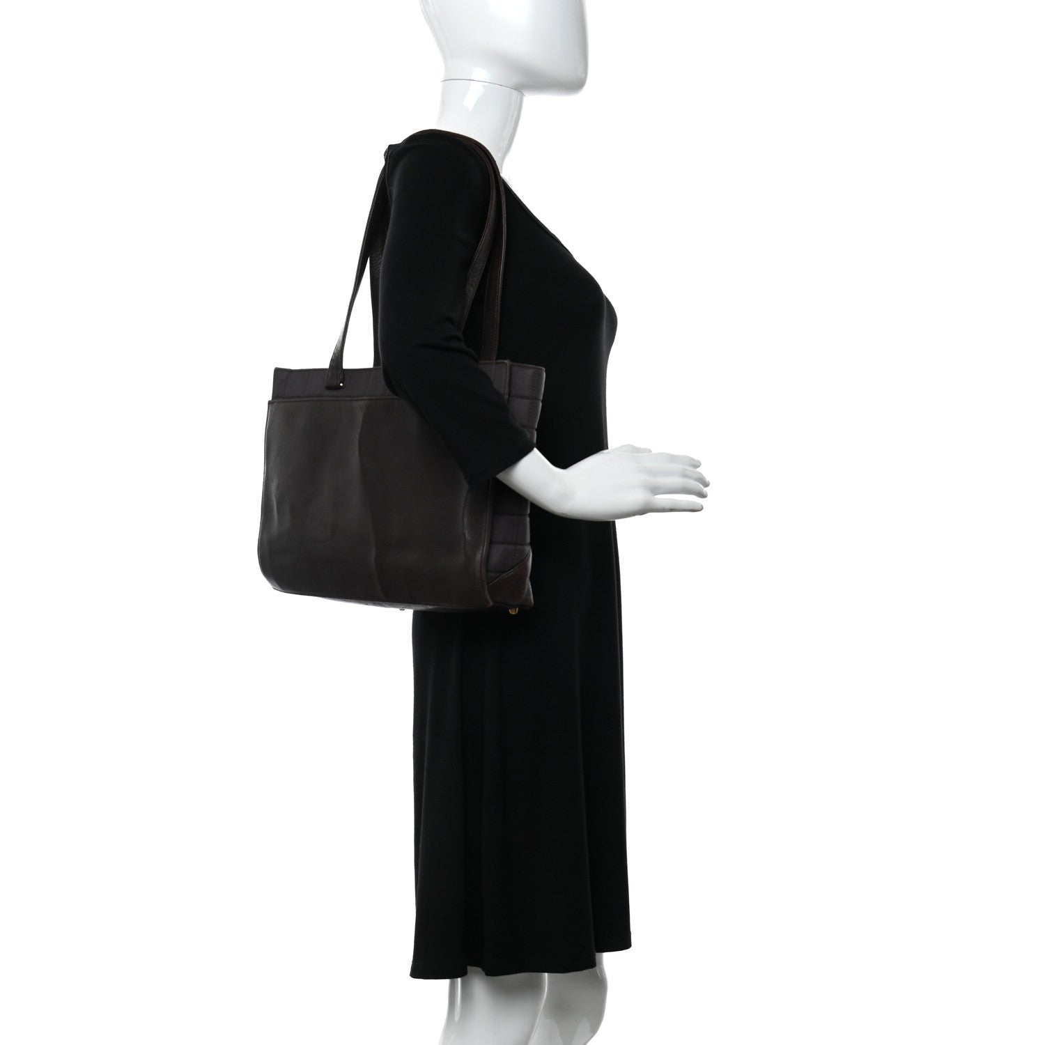 Chanel Canvas Calfskin Chocolate Bar Quilted CC Shoulder Bag Dark Brown 2 of 15