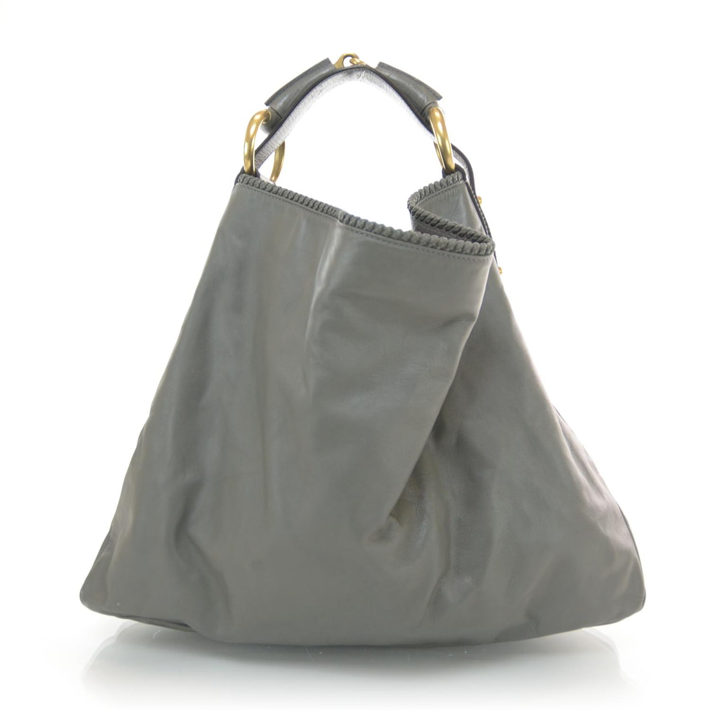 Leather Large Horsebit Chain Hobo Gray