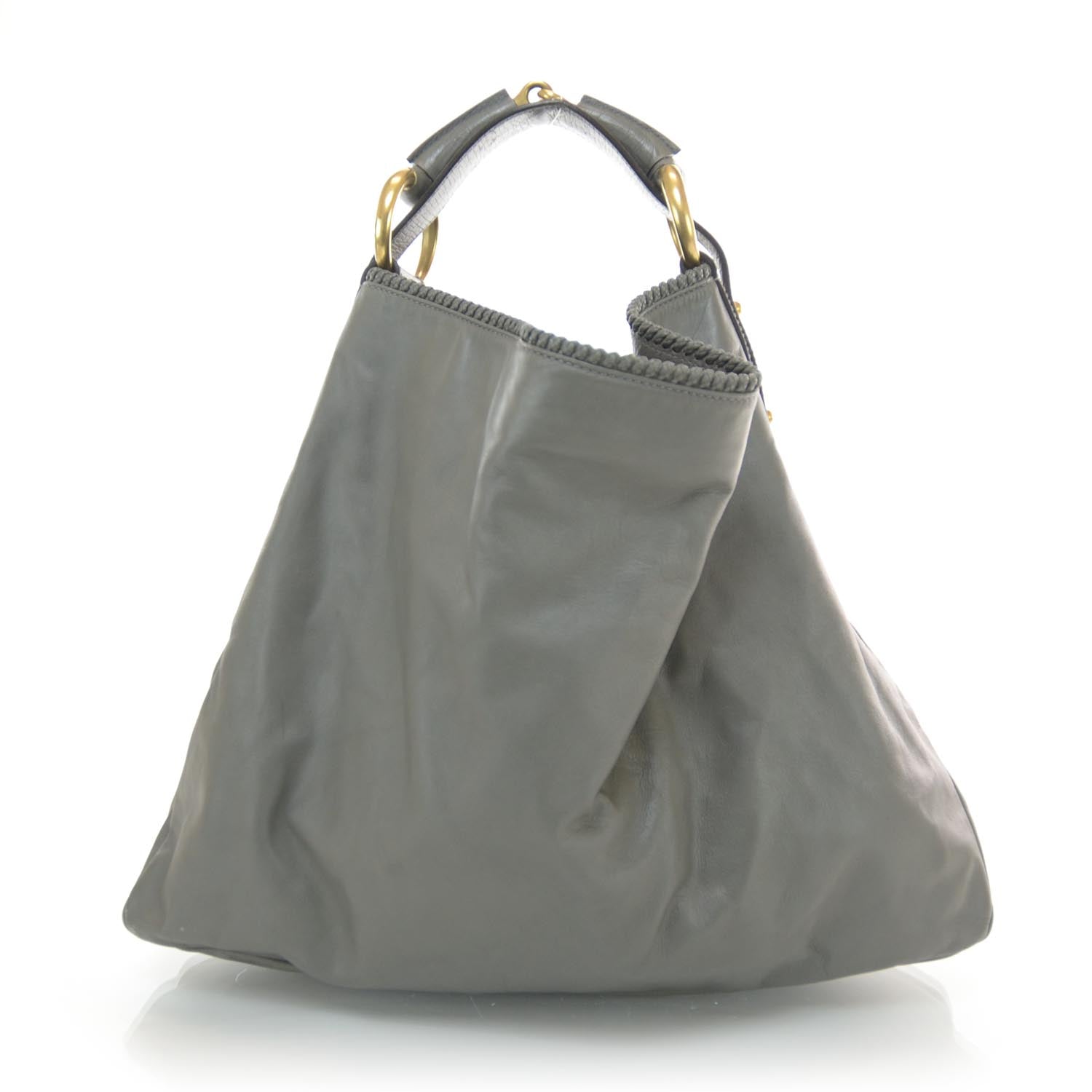 Gucci Leather Large Horsebit Chain Hobo Gray 1 of 7