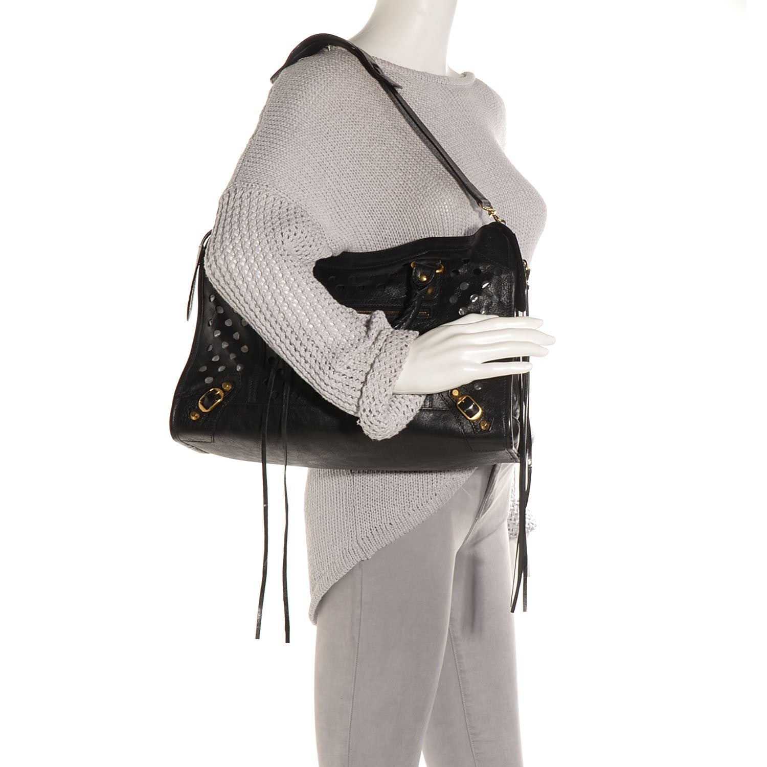 Balenciaga Agneau Classic Hardware Perforated Dot City Black 2 of 11