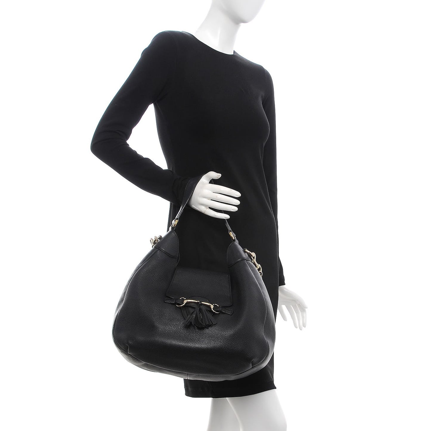 Pebbled Calfskin Medium Emily Hobo Black