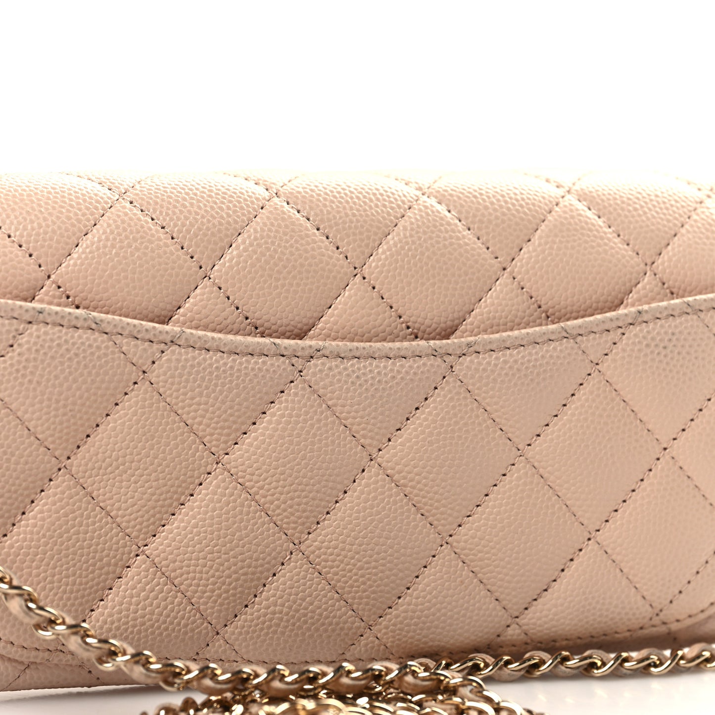 Caviar Quilted Glasses Case With Chain Beige