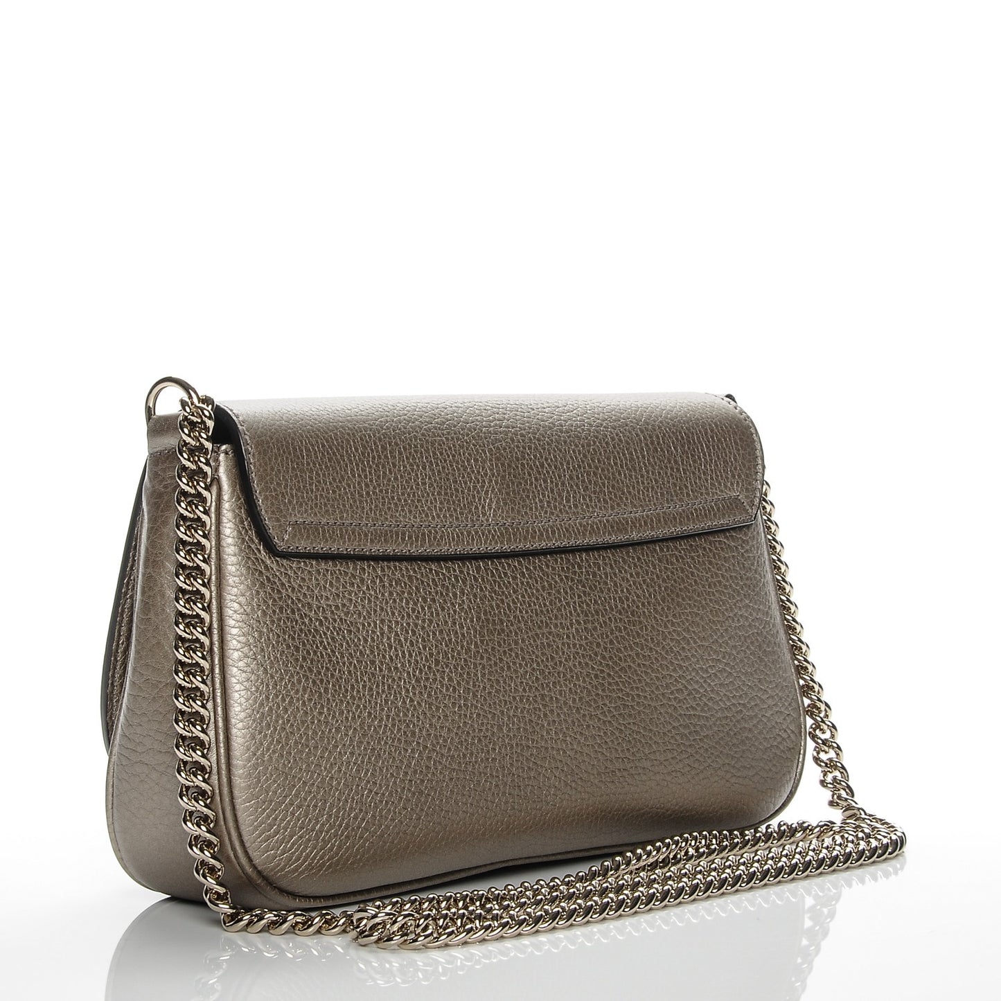 Metallic Pebbled Calfskin Medium Soho Flap Crossbody Golden Beige