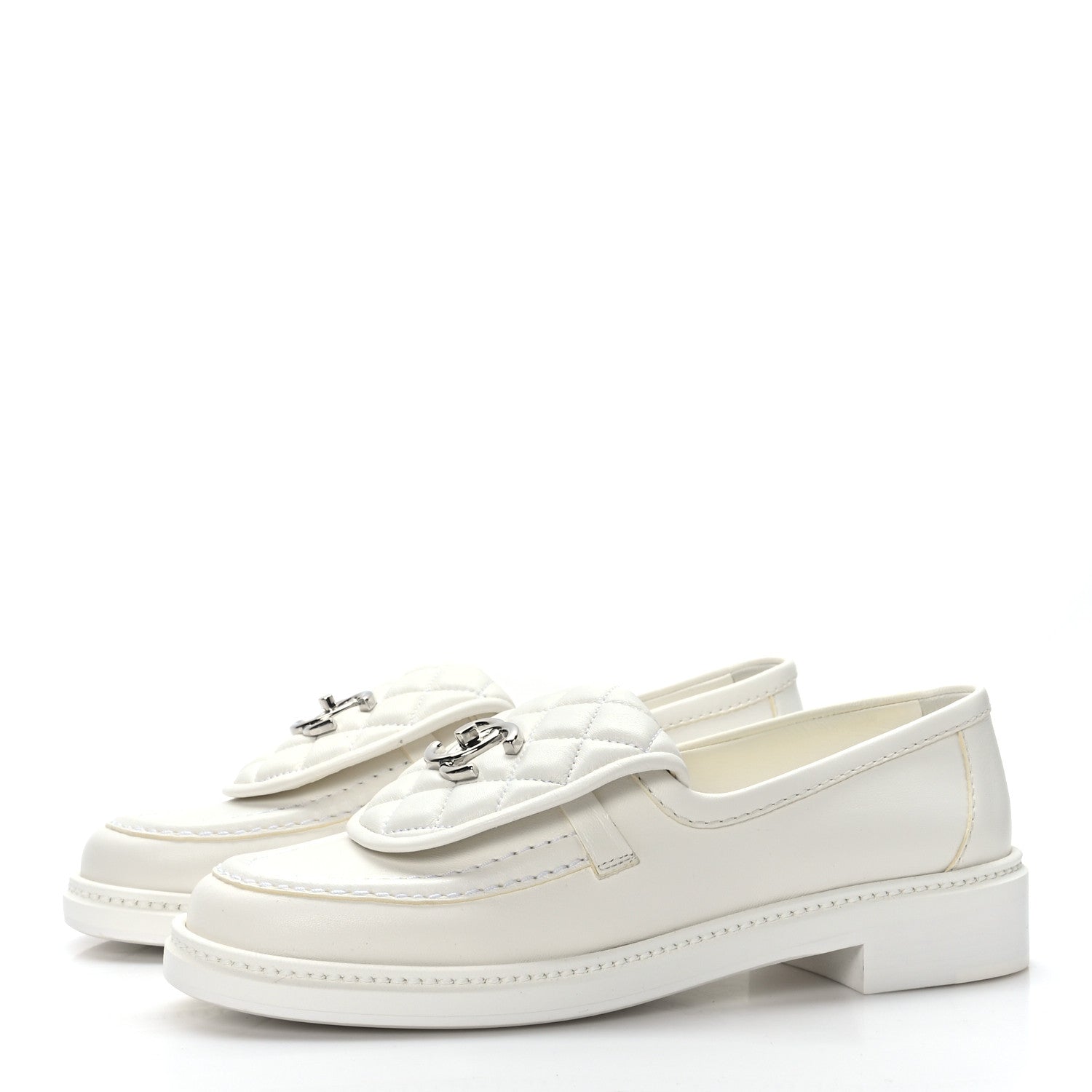 Chanel Lambskin Quilted CC Turnlock Loafers 37 White 3 of 8