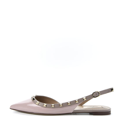 Valentino Garavani Patent Rockstud Slingback Flats 38.5 Poudre 1 of 10