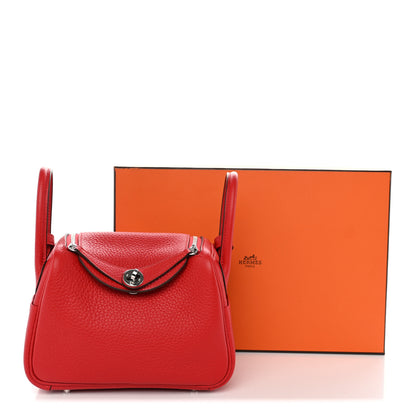 Hermes Taurillon Clemence Mini Lindy 20 Rouge Radieux 11 of 11