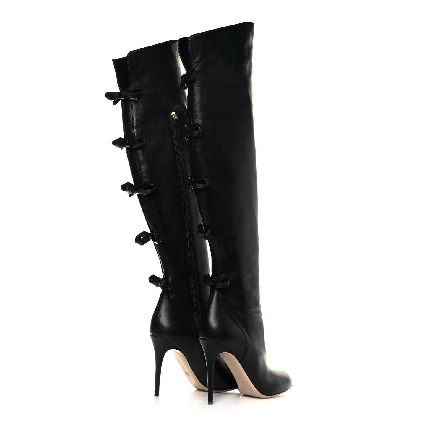 Calfskin Bow Over the Knee Boots 38 Black