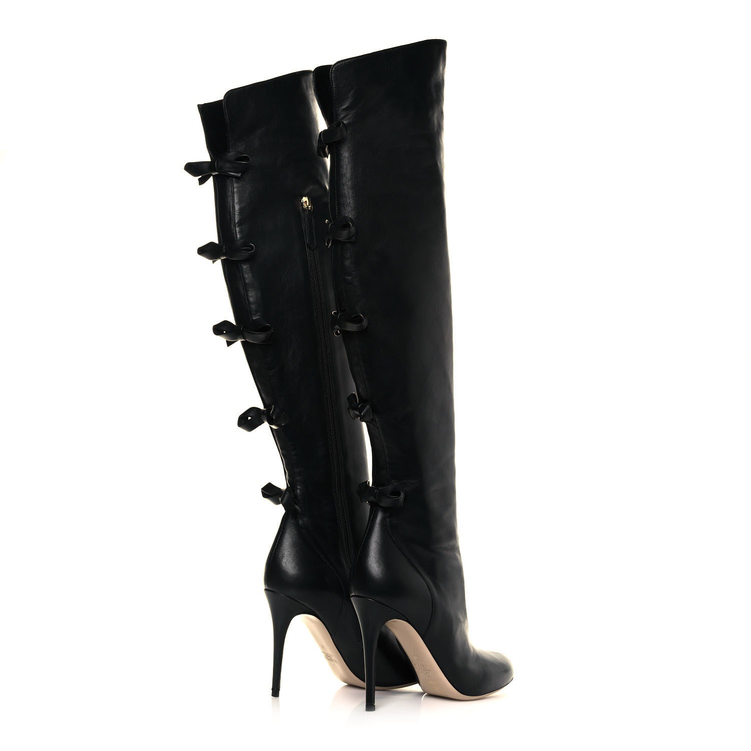 Valentino Garavani Calfskin Bow Over the Knee Boots 38 Black 4 of 8