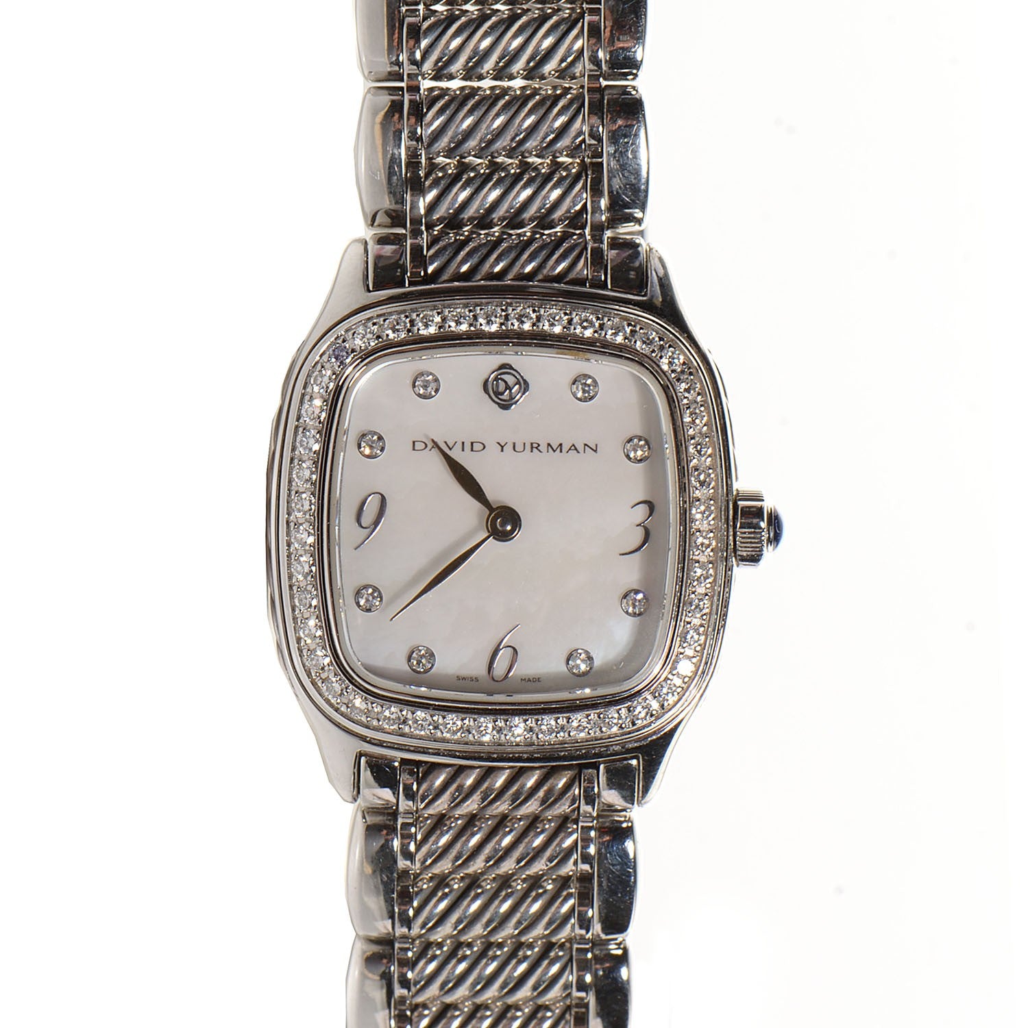 David Yurman Stainless Steel Diamond Bezel Mother of Pearl 25mm Thoroughbred Quartz Watch 1 of 8